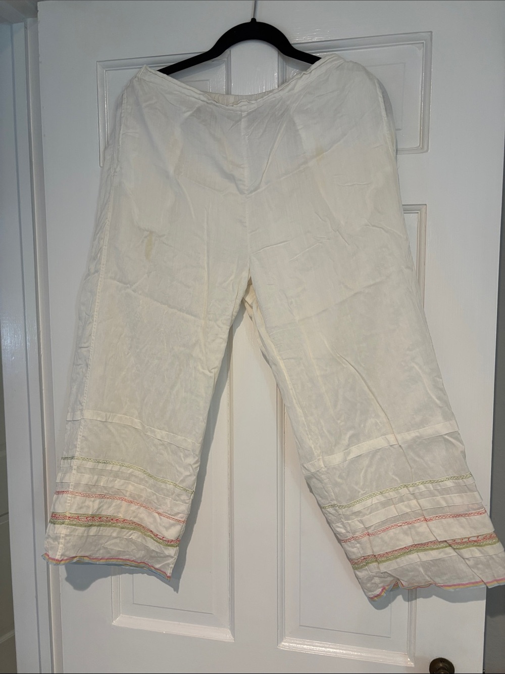 Women's White Embroidered Wide-Leg Pants